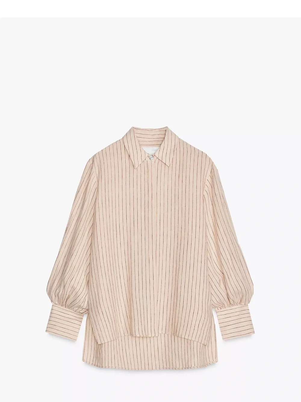 Zara 100% linen Beige Pinstripe Wide-Leg Pants and Blouse Set